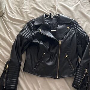 H&M Black Biker Jacket with Gold Accents